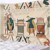abordables Tapisserie Médiévale-Tapisserie médiévale de Bayeux Tapisserie âge moyen Art mural Tapisserie grande Décor Photographie toile de fond Couverture Rideau Décoration maison Chambre Salon