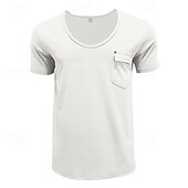 cheap Basic T shirts-Men's T Shirt Tee Short Sleeve Shirt Tee Top Short Sleeve V Neck Spring &amp; Summer Plain Fashion Designer Basic Front Pocket Vacation Street Going out Black White Blue Top Tee for Men
