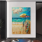 preiswerte Abstrakte Gemälde-abstraktes Strand-Ölgemälde auf Leinwand, großes handgemaltes Sonnenschein-Ozeanküsten-Seelandschafts-Ölgemälde, Wandkunst, modernes blau-beiges Ölgemälde für die Wanddekoration im Wohnzimmer
