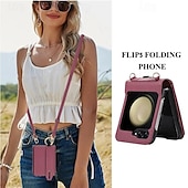 levne Pouzdra pro Samsung-telefon Carcasă Pro Samsung Galaxy Z Flip 6 Z Flip 5 Z Flip 4 Z Flip 3 Zadní kryt se stojánkem s poutkem na zápěstí Slot pro kartu Retro TPU Kov PU kůže