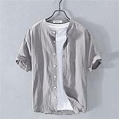 economico Casual da lavoro-Per uomo Camicia Camicia di lino Camicia casual Camicia in cotone e lino Camicia con Bottoni Semplice Vacanza Streetwear Bianco Blu marino Cachi Grigio chiaro Manica Corta Collo ripiegato Estate