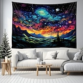 رخيصةأون Tapestries Blacklight-نسيج أسود يتفاعل مع الأشعة فوق البنفسجية ويتوهج في الظلام، حفلة مضيئة، شجرة نيون كون، قمر، مخدر، ضبابي، نسيج معلق، لوحة جدارية فنية لغرفة المعيشة