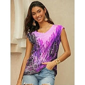 billige Grafisk butikk Tank topper &amp; Camis-dametopp basic print ermeløse vanlige topper v-hals uformell rød blå lilla brun grønn