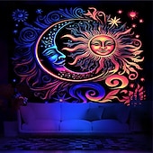 voordelige Blacklight wandtapijten-blacklight wandtapijt uv-reactief glow in the dark glow party neon zon maan mandala psychedelisch trippy mistig hangend wandtapijt muurschildering voor woonkamer slaapkamer