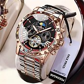 economico Orologi meccanici-poedagar orologio meccanico da uomo orologio da polso casual alla moda orologio automatico a carica automatica con fasi lunari luminoso orologio in acciaio impermeabile