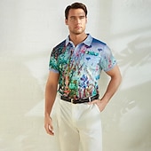 economico Polo stampata da uomo-Per uomo Stampe astratte Polo a nido d&#039;ape Magliette polo Polo con risvolto Polo con bottoni Camicia da golf Golf Manica corta Camicia Collo ripiegabile Esterno Strada Blu-verde Blu Viola Arancione