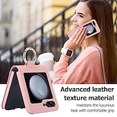levne Pouzdra pro Samsung-telefon Carcasă Pro Samsung Galaxy Z Flip 6 Z Flip 5 Z Flip 4 Z Flip 3 Zadní kryt Slot pro kartu Prstencová spona Nárazuvzdorné Retro TPU Kov PU kůže