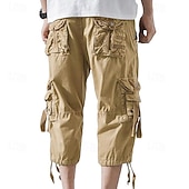 cheap Outdoor-Men's Capri Cargo Shorts Cargo Shorts Shorts Capri Pants Hiking Shorts Leg Drawstring 6 Pocket Plain Comfort Outdoor Daily Going out Fashion Streetwear Black Army Green