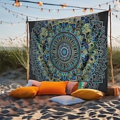 billige Mandala Teppe-mandala bohem blå grønn hengende billedvev veggkunst stor billedvev veggmaleri dekor fotografi bakteppe teppe gardin hjem soverom stue dekorasjon