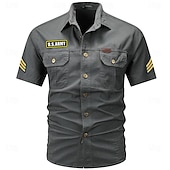 cheap Men&#039;s Western Shirts-Men&#039;s Army Work Shirt Western Shirt Button Up Shirt Short Sleeve Casual Tactical Sports &amp; Outdoor Going out Summer Spring Turndown Print Black Army Green Khaki Dark Blue Beige