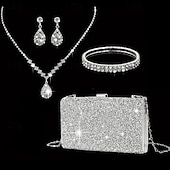 economico Clutch e borsette da sera-Per donna Tracolla Evening Bag Borsa da sera Poliestere 4 pezzi Feste Per eventi Con diamantini Catenina Tinta unica Argento