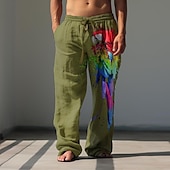 economico Classico-Per uomo Animale Uccello Pantaloni di Lino Pantaloni Larghi Misura del girovita medio Hawaiano Casual All&#039;aperto Abbigliamento casual alla moda Elastico in vita Primavera &amp; Autunno Autunno &amp; Inverno
