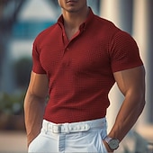 זול פולו קלאסי לגברים-בגדי ריקוד גברים חולצות פולו וופל חולצות פולו קזו&#039;אל חגים דש צווארון פולו מצולע שרוולים קצרים אופנתי בסיסי אחיד כפתורים רך קיץ אביב רגיל לבן צהוב חאקי אפור חולצות פולו וופל