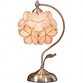 cheap Bedside Lamp-Sakura Tiffany Style Stained Glass Desk Lamp with Petal Lampshade Retro Pure Brass Base Switch Plug Decorative Desk Lamp AC100-240V Suitable for Study Bedroom Restaurant Coffee Table
