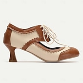 olcso 1950-es évek-vintage oxford fűzős női brogue-sarkú – kéttónusú retro stílusú cipő elegáns virágos talpbetéttel és cicasarokkal formális és hétköznapi alkalmakra