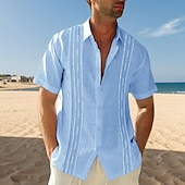 economico camicia da uomo con bottoni-Per uomo Camicia Camicia Estiva Camicia casual Camicia da Spiaggia Camicia con Bottoni Nero Blu Verde militare Blu scuro Grigio Manica Corta Semplice Collo ripiegato Vacanza Camicia hawaiana