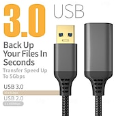 お買い得  スマホケーブル-ナイロン編組 USB 3.0 オス - メス 高速伝送データ ケーブル コンピューター ハード ドライブ カメラ プリンター 延長ケーブル