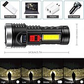 cheap Camping Lights-Super Birght USB Torch LED Flashlight 4 Modes LED Tactical Flashlight- High Lumens, Camping and Hiking Flashlight for Outdoor and Indoor Use