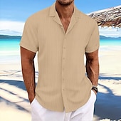 cheap Men&#039;s Button Up Shirts-Men&#039;s Shirt Summer Shirt Beach Wear Button Up Shirt Casual Shirt Black White Navy Blue Blue khaki Short Sleeve Stripes Lapel Daily Vacation Clothing Apparel Fashion Casual Comfortable
