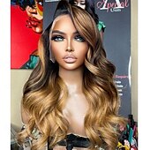 voordelige Pruiken van echt haar, met kanten voorzijde-Remy mensenhaar 4x13 Sluiting Pruik Zijdeel Braziliaans haar Golvend Los golvend Meerkleurig Pruik 130% 150% Haardichtheid met babyhaar Ombre-haar 100% Maagd Pre-geplukt Voor Dames Lang Kanten