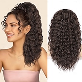 baratos Rabos-de-Cavalo-Extensão de rabo de cavalo encaracolado com cordão para mulheres negras marrom preto clipe encaracolado em extensões de cabelo Extensão de rabo de cavalo de 18 polegadas peruca sintética para festa