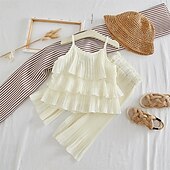 ieftine Seturi-2 Piese Copii Fete Culoare solidă Costum de pantaloni A stabilit Fără manșon Modă În aer liber 3-7 ani Vară Bej