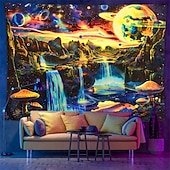 olcso Feketeművilágítás-blacklight gobelin uv reaktív világít a sötétben ragyog buli neon galaxis univerzum gombák pszichedelikus trippy ködös függő gobelin fali művészeti falfestmény élethez