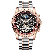 economico Orologi meccanici-poedagar orologio meccanico da uomo orologio da polso casual alla moda orologio automatico a carica automatica con fasi lunari luminoso orologio in acciaio impermeabile