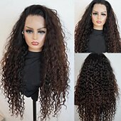 abordables Perruques à dentelle frontale-Perruque Cheveux Naturel Rémy 13x4 devant en dentelle Cheveux Brésiliens Bouclé Multicolore Partie libre Femme Densité 130% 150% avec des cheveux de bébé Mèches Colorées / Balayées 100% vierge Sans