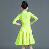 billiga Danskläder till latindans-Latinamerikansk dans Barndanskläder Klänning Ren Färg Tvinning Flickor Prestanda Träning Halvlång ärm Hög Polyester