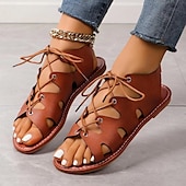economico Infradito da Vacanza-sandali gladiatore con lacci da donna – scarpe estive piatte con punta aperta per stile casual, spiaggia e boho