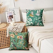お買い得  花と植物のスタイル-鳥の花の装飾的なクッションカバー 4個入り 柔らかい正方形のクッションケース 枕カバー 寝室 リビングルーム ソファ カウチ 椅子用