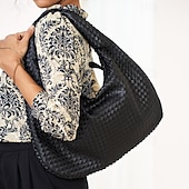 billige Vesker og totes-vevd hobo-veske i kunstskinn for kvinner – elegant burgunder-skulderveske for hverdagsbruk og uformelle utflukter