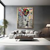 levne pouliční umění-Malba dívky s červeným balónem ručně vyrobené graffiti umění olejomalba pop art Nástěnné dekorace dívka barevný balón plátno malba pro ložnici obývací pokoj umělecké dílo