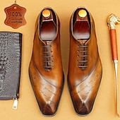 baratos Formal-Homens Sapatos sociais Couro Couro de grão integral italiano Confortável Antiderrapante Com Cadarço Preto Marron