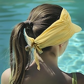 preiswerte Heizen und Kühlen-Modischer, einfarbiger UV-Sonnenschutz für Damen mit breiter Krempe, Visier, modischer Aufdruck, geraffter Sonnenschutz, leerer Sommer-Strandhut