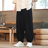 preiswerte Heim-Herren Leinenhose Sommerhosen Freizeithose Tasche Einfarbig Sport In voller Länge Casual Täglich Brautkleider schlicht Lockere Passform Schwarz Dunkel Blau Niedrige Taillenlinie Mikro-elastisch