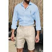 ieftine Business Casual-Bărbați Cămașă Cămașă albă din bumbac Cămașă casual Cămașă din bumbac și in Cămașă din bumbac Σταυρός Vacanță Hawaiian Negru Alb Roz Îmbujorat Gri Manșon Lung Rever Primăvara &amp; toamnă Îmbrăcăminte