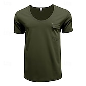 cheap Basic T shirts-Men's T Shirt Tee Short Sleeve Shirt Tee Top Short Sleeve V Neck Spring &amp; Summer Plain Fashion Designer Basic Front Pocket Vacation Street Going out Black White Blue Top Tee for Men