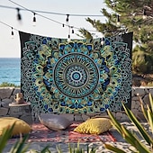 billige Mandala Teppe-mandala bohem blå grønn hengende billedvev veggkunst stor billedvev veggmaleri dekor fotografi bakteppe teppe gardin hjem soverom stue dekorasjon