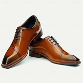 cheap Classic Dress Shoes-Elegant Men&#039;s Cognac Patent Leather Oxford Shoes with Lace-Up Detail - Perfect for Formal Occasions