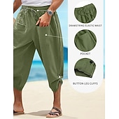 baratos Feriado-Homens Calção Shorts de linho Shorts de verão Shorts de praia Calças Capri Com Cordão Cintura elástica Bolso frontal Tecido Conforto Respirável Diário Feriado Para Noite Havaiana Boho Preto Branco