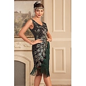 levne oblečení-Retro Řvoucí 20s 20. léta 20. století Bubenové šaty Úbory Koktejlky Velký Gatsby Svatební host Flitry Třásně Dámské Plesová maškaráda Večírek Svatební hostina loučení se svobodou nevěsty Dospělé 1 x