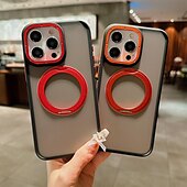 cheap iPhone Cases-Phone Case For iPhone 16 iPhone 15 Pro Max Plus iPhone 14 13 12 11 Pro Max Plus Back Cover With Magsafe with Stand Holder Support Wireless Charging Matte Frosted Retro TPU PC Metal