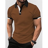 preiswerte Klassisches Poloshirt für Herren-Herren Polos mit Knöpfen Golfhemd Casual Festtage Gerippter Polokragen Kurzarm Modisch Basic Feste Farbe Patchwork Sommer Regular Fit Schwarz Weiß Rote Blau Braun Grün Polos mit Knöpfen