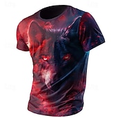 preiswerte T-Shirts mit Tiermuster-Herren Tiermotiv Wolf Flamme T Shirt Kurzarm T-Shirt 3D-Druck Rundhalsausschnitt Hemd Mode Designer Galaxis Straße Sport im Freien Schwarz 1 Schwarz 3 Schwarz 2 Sommer Frühling Bekleidung S M L XL