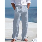 cheap Holiday-Men&#039;s Linen Pants Trousers Summer Pants Beach Pants Front Pocket Straight Leg Plain Comfort Breathable Business Casual Daily Fashion Basic Black White