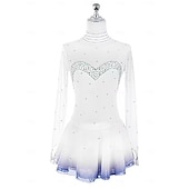 billige Figur skating kjoler-Kjole til kunstløp Dame Jente Skøyteløp Kjoler Hvit Lapper Tommelhull Netting Spandex Elastisk Trening Profesjonell Konkurranse Skøyteklær Hold Varm Krystall / Rhinstein Langermet Skøyting Kunstløp