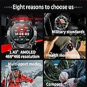 Χαμηλού Κόστους Smartwatch-Έξυπνο ρολόι 2024 1,43 ιντσών amoled smartwatch υψόμετρο πυξίδα ατμοσφαιρικής πίεσης ρολόι bluetooth βηματόμετρο υπενθύμισης κλήσεων παρακολούθησης δραστηριότητας με android ios γυναίκες άνδρες