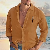 economico Vacanza-Per uomo Camicia camicia di lino Maglietta informale Camicia con bottoni Camicia di cotone Fede Hawaiano Per eventi Bianco Rosa Marrone Azzurro Manica lunga Collo ripiegabile Primavera &amp; Autunno